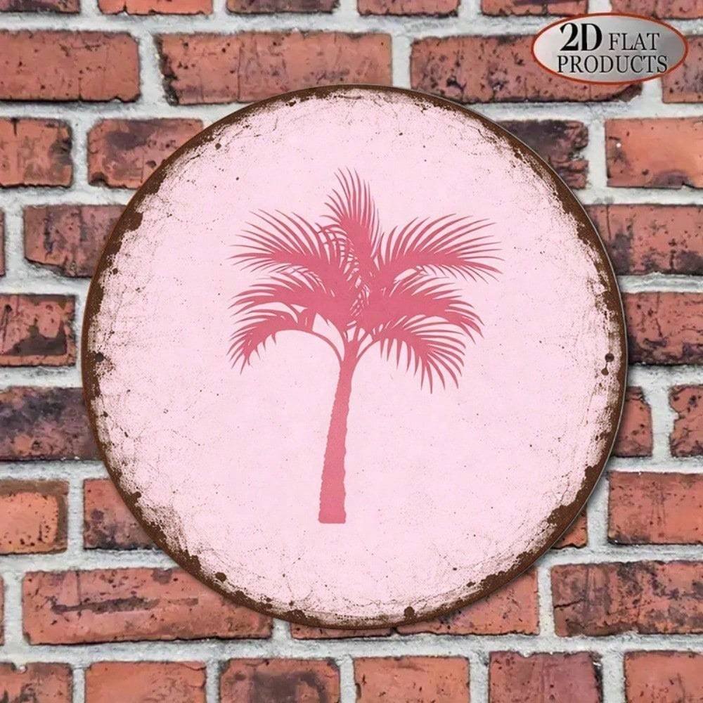 Vintage Pink Palm Tree Round Wall Sign – 8×8" Tropical Decor - Image 6