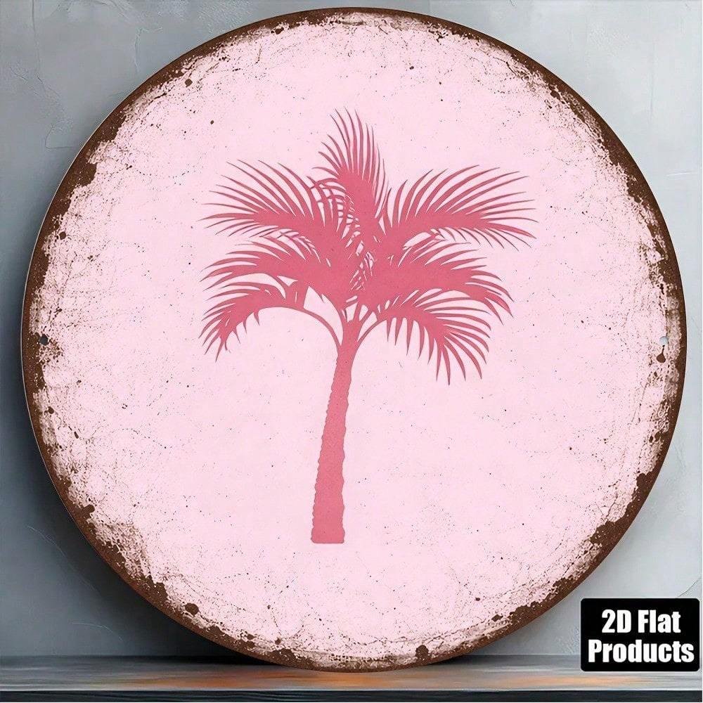 Vintage Pink Palm Tree Round Wall Sign – 8×8" Tropical Decor - Image 7