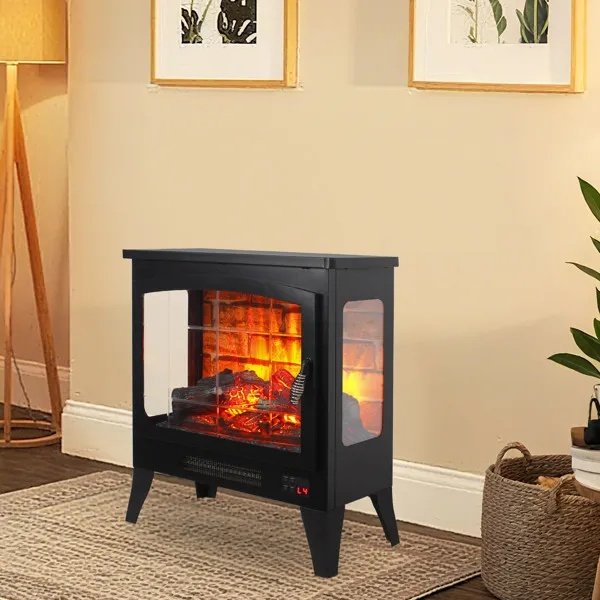 21-Inch Freestanding Electric Fireplace Stove with 3D Flame Effect & Remote Control