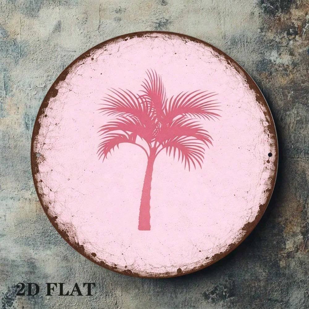 Vintage Pink Palm Tree Round Wall Sign – 8×8" Tropical Decor - Image 5