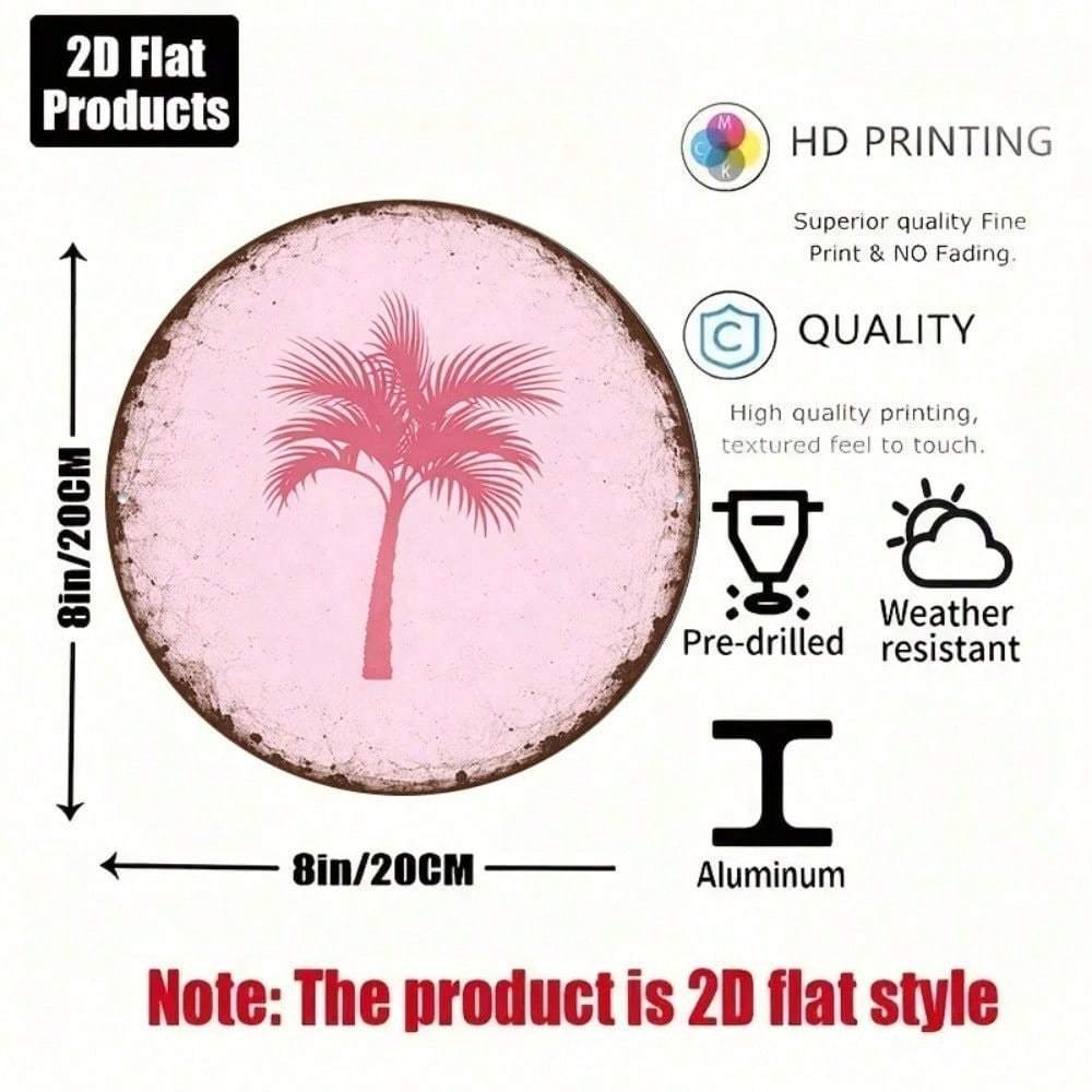 Vintage Pink Palm Tree Round Wall Sign – 8×8" Tropical Decor - Image 3